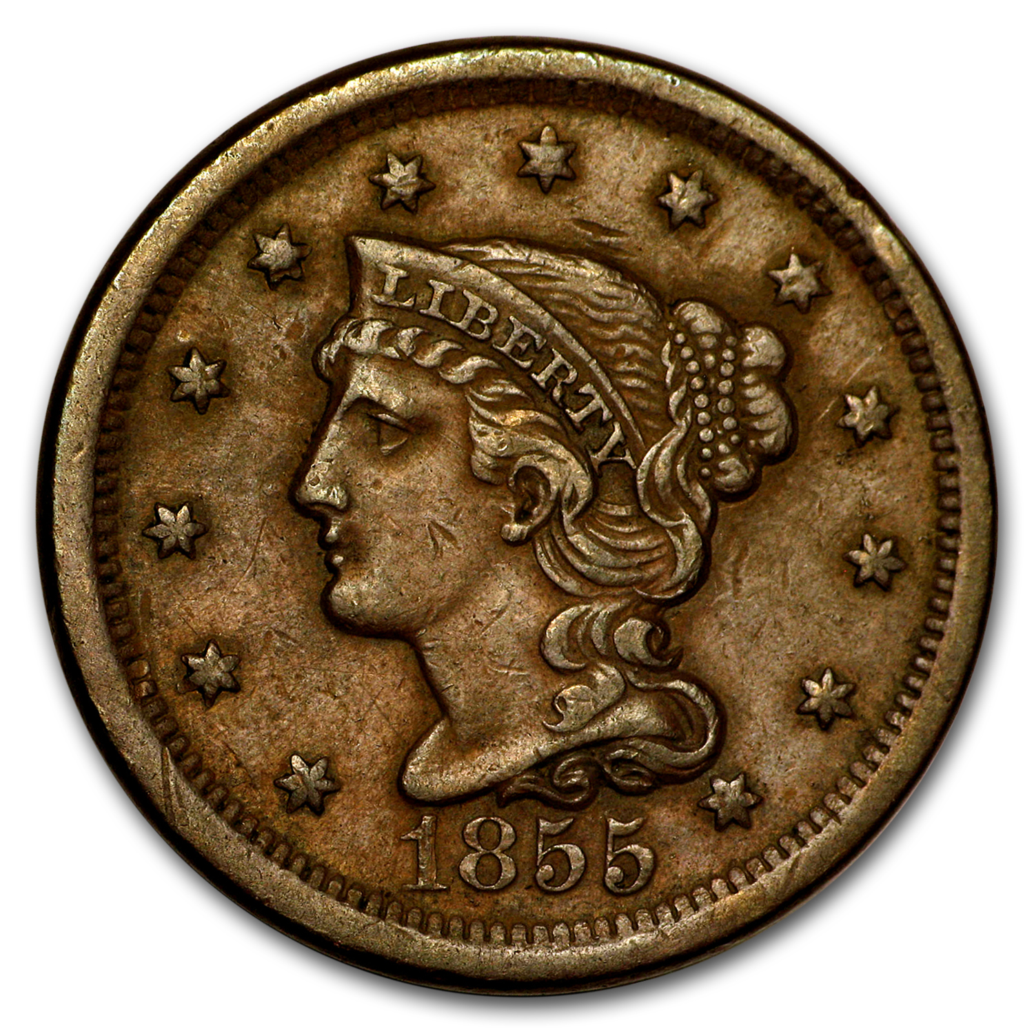 1855 (None) Phil Braided Hair Large Cent Upright 55 Value | BN - APMEX